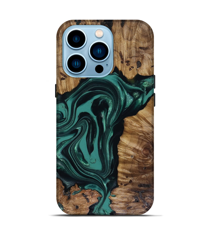 iPhone 14 Pro Wood Live Edge Phone Case - Aryan (Green, 817920)