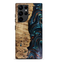 Galaxy S22 Ultra Wood Live Edge Phone Case - Leilany (Teal & Gold, 817921)