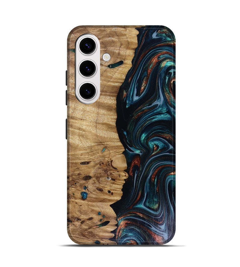 Galaxy S25 Wood Live Edge Phone Case - Leilany (Teal & Gold, 817921)