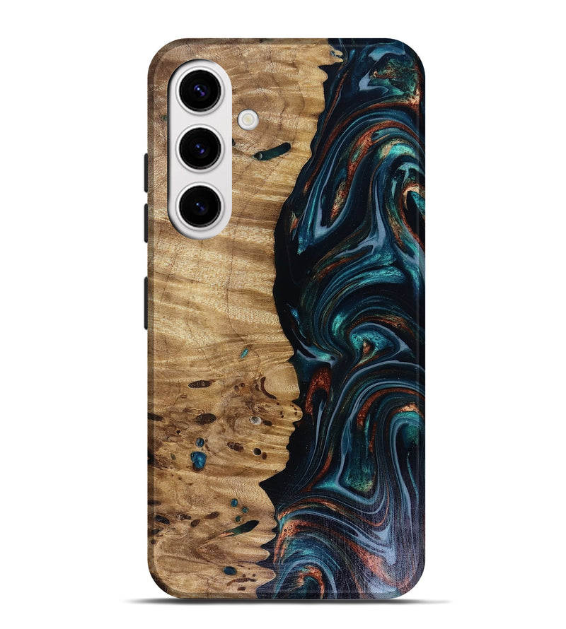 Galaxy S25 Plus Wood Live Edge Phone Case - Leilany (Teal & Gold, 817921)