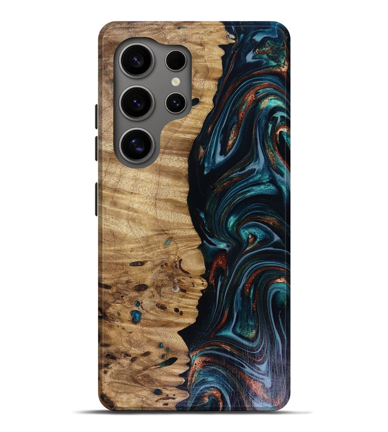 Galaxy S25 Ultra Wood Live Edge Phone Case - Leilany (Teal & Gold, 817921)