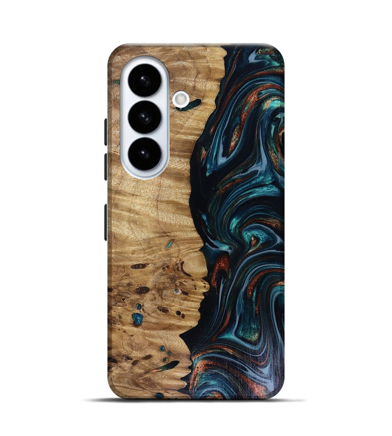 Galaxy S26 Wood Live Edge Phone Case - Leilany (Teal & Gold, 817921)