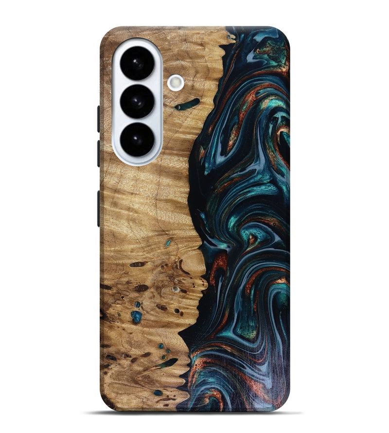 Galaxy S26 Plus Wood Live Edge Phone Case - Leilany (Teal & Gold, 817921)