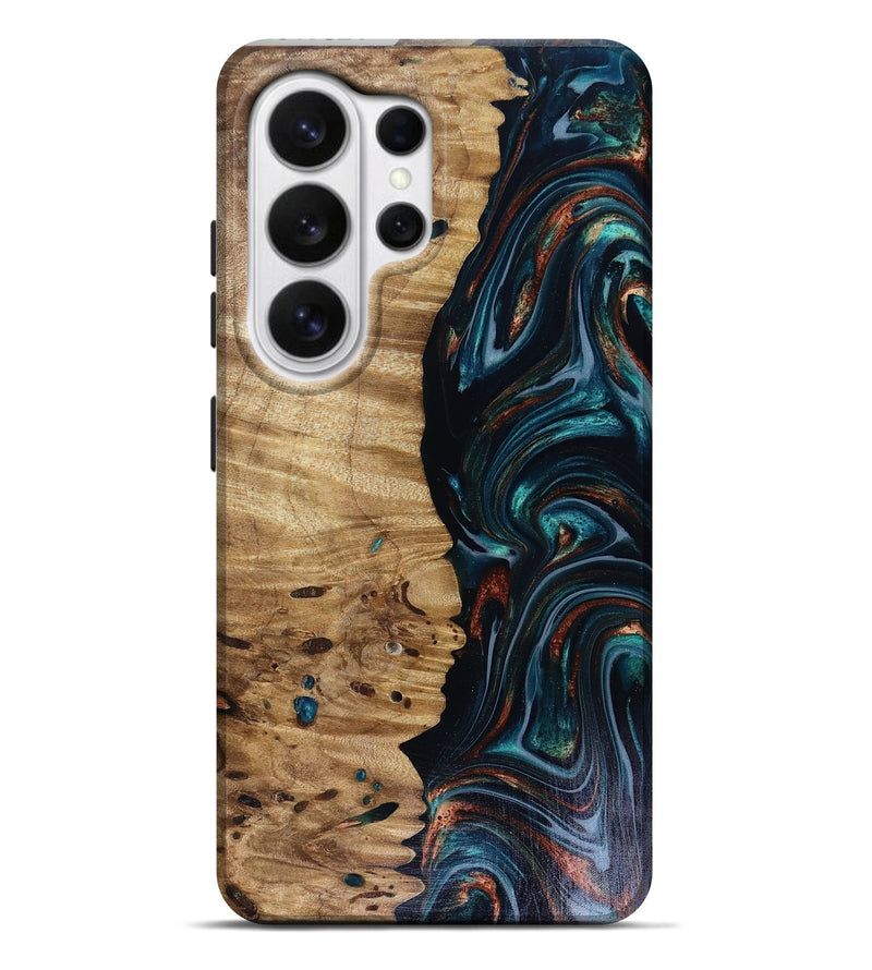 Galaxy S26 Ultra Wood Live Edge Phone Case - Leilany (Teal & Gold, 817921)