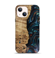 iPhone 14 Wood Live Edge Phone Case - Leilany (Teal & Gold, 817921)
