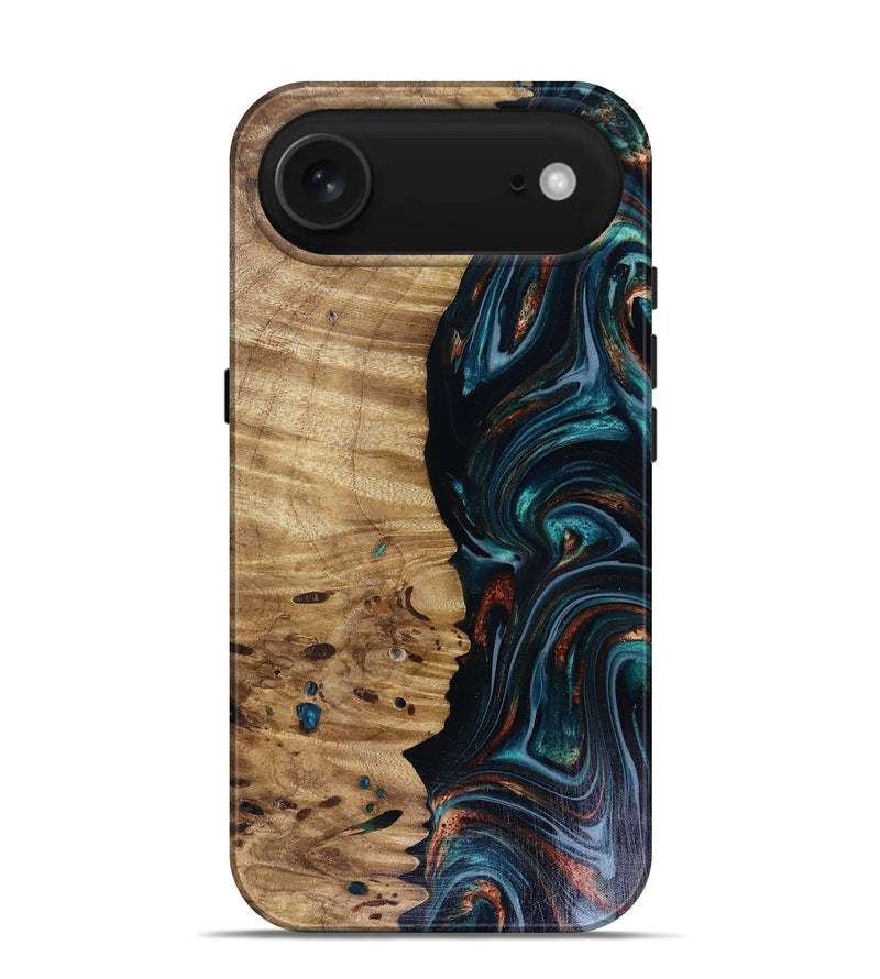 iPhone 17 Air Wood Live Edge Phone Case - Leilany (Teal & Gold, 817921)