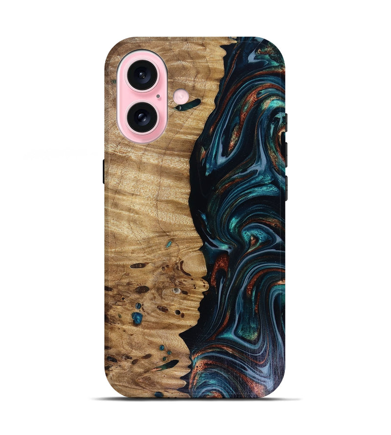 iPhone 17 Wood Live Edge Phone Case - Leilany (Teal & Gold, 817921)