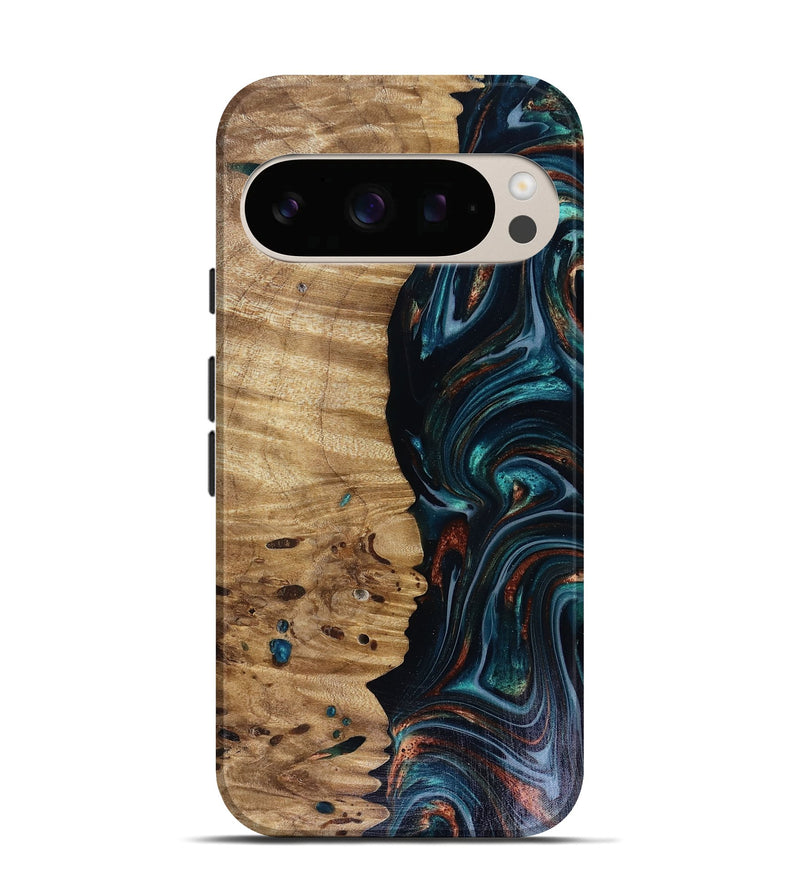 Pixel 10 Wood Live Edge Phone Case - Leilany (Teal & Gold, 817921)