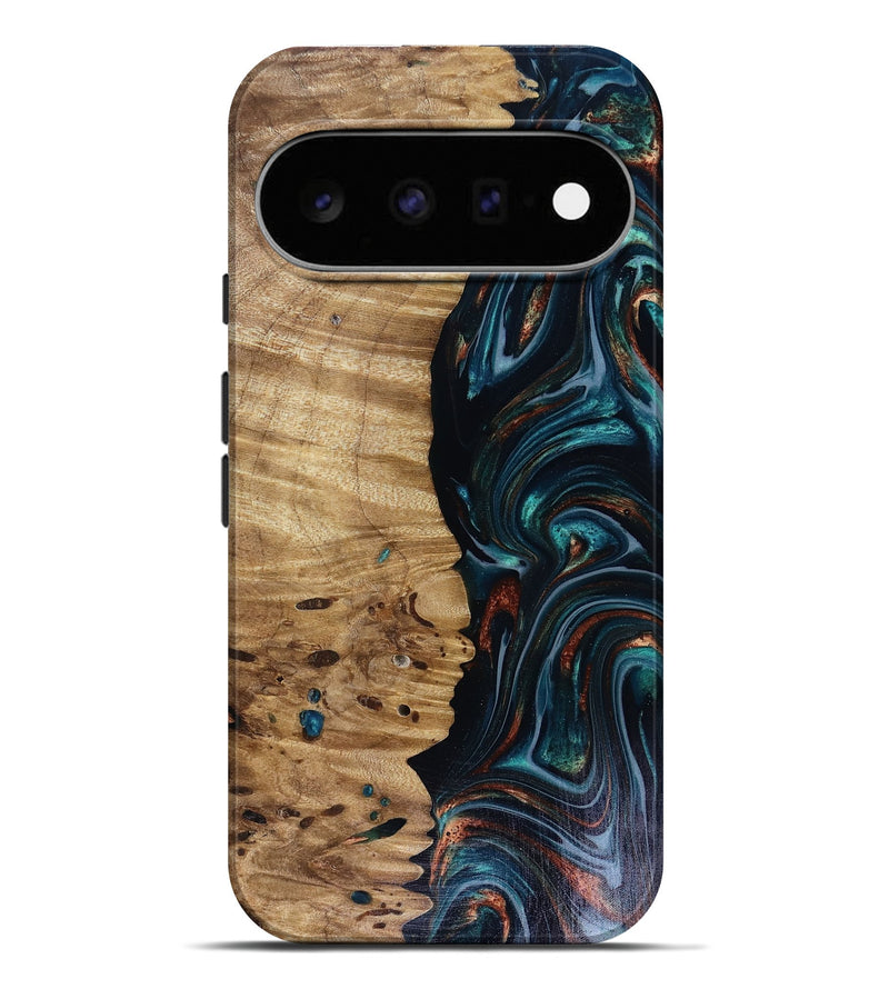 Pixel 11 Pro XL Wood Live Edge Phone Case - Leilany (Teal & Gold, 817921)