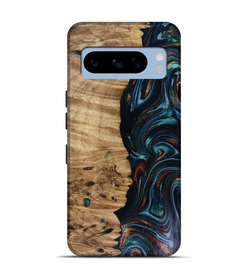 Pixel 8 Pro Wood Live Edge Phone Case - Leilany (Teal & Gold, 817921)