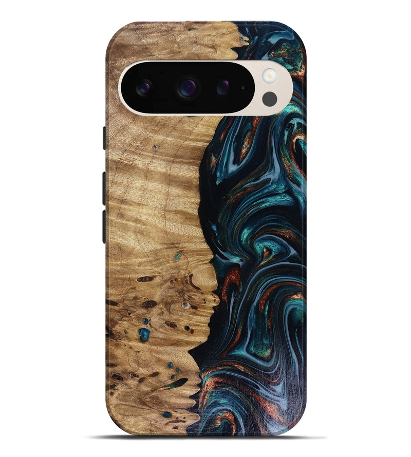 Pixel 9 Pro XL Wood Live Edge Phone Case - Leilany (Teal & Gold, 817921)