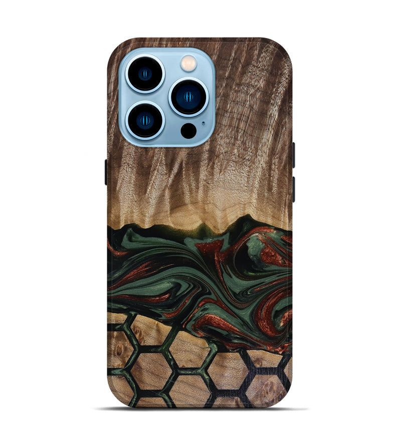 iPhone 14 Pro Wood Live Edge Phone Case - Chance (Green, 817924)