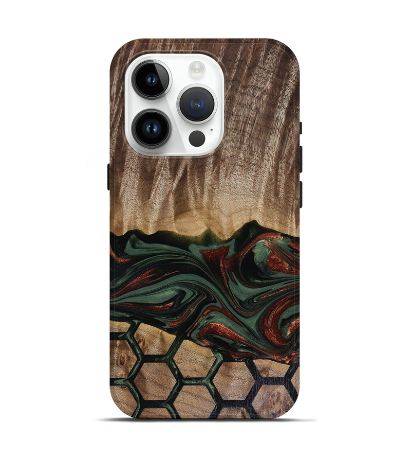 iPhone 15 Pro Wood Live Edge Phone Case - Chance (Green, 817924)
