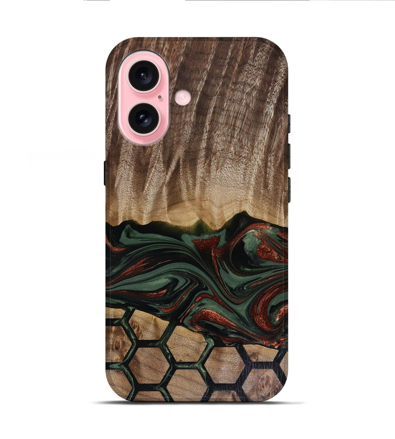 iPhone 16 Wood Live Edge Phone Case - Chance (Green, 817924)