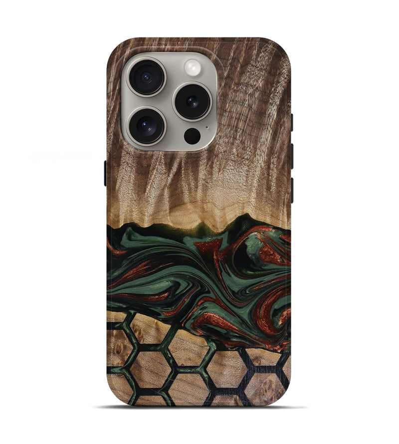 iPhone 16 Pro Wood Live Edge Phone Case - Chance (Green, 817924)