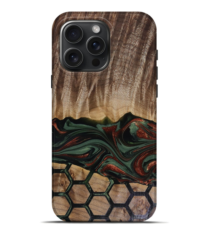 iPhone 16 Pro Max Wood Live Edge Phone Case - Chance (Green, 817924)