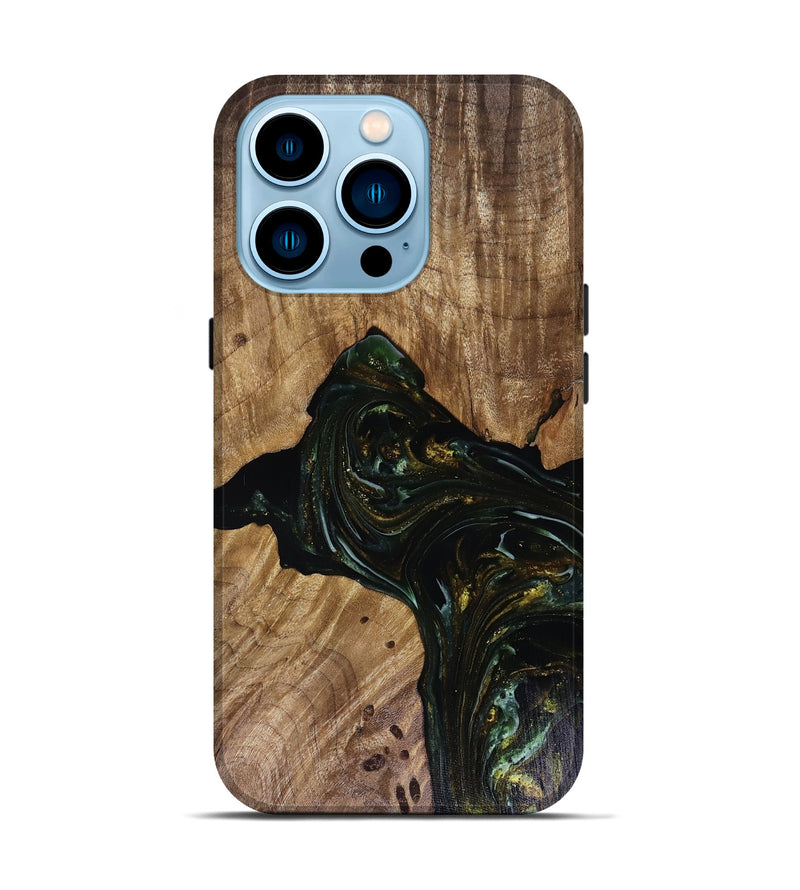 iPhone 14 Pro Wood Live Edge Phone Case - Aydan (Green, 817926)