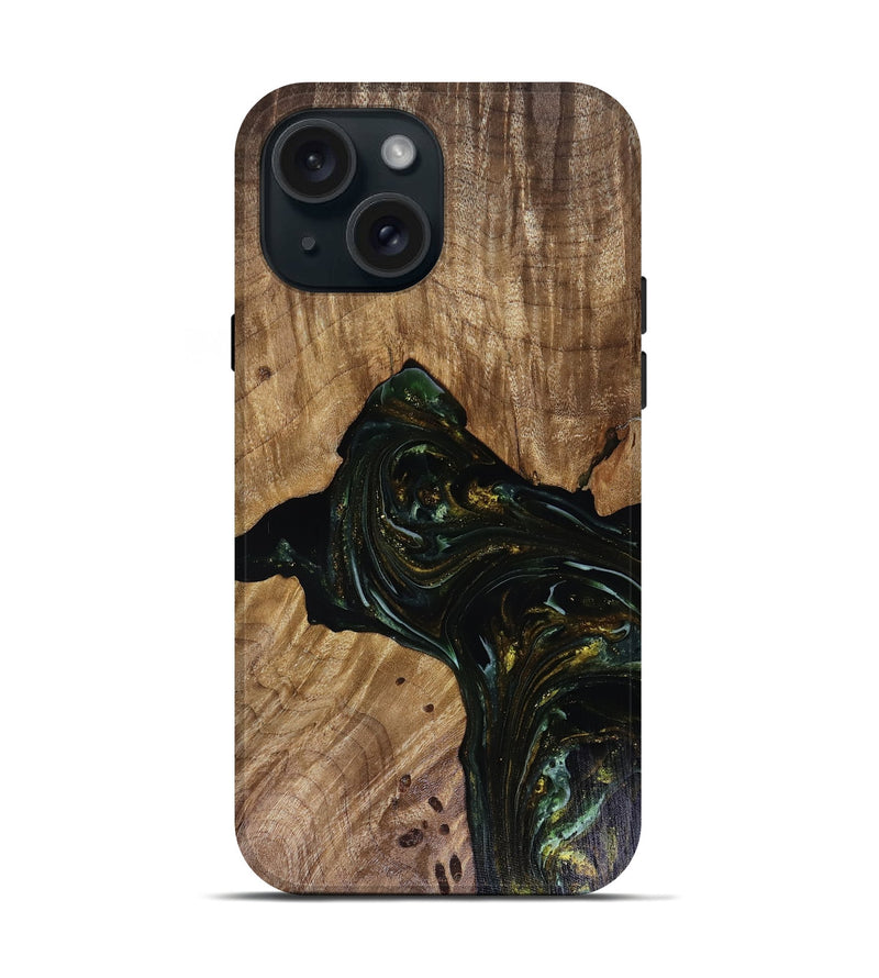 iPhone 15 Wood Live Edge Phone Case - Aydan (Green, 817926)
