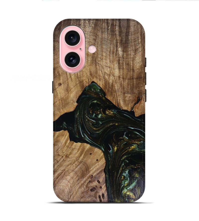iPhone 16 Wood Live Edge Phone Case - Aydan (Green, 817926)