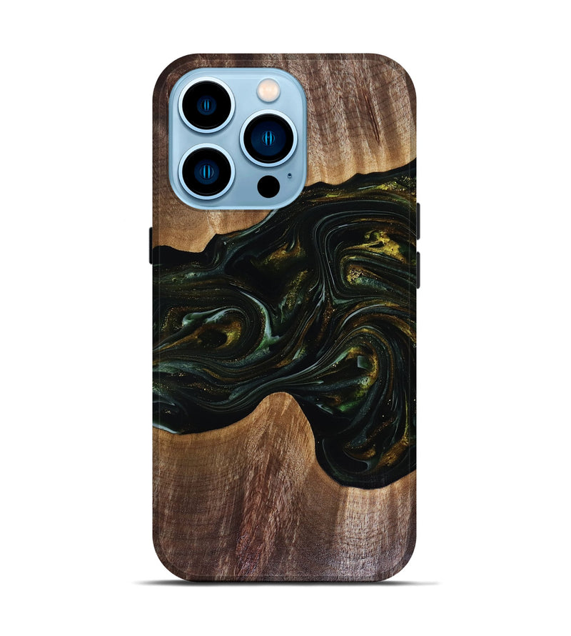 iPhone 14 Pro Wood Live Edge Phone Case - Rashad (Green, 817927)