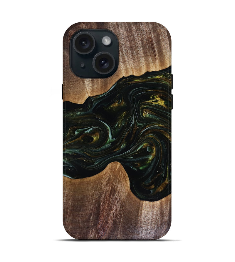 iPhone 15 Wood Live Edge Phone Case - Rashad (Green, 817927)