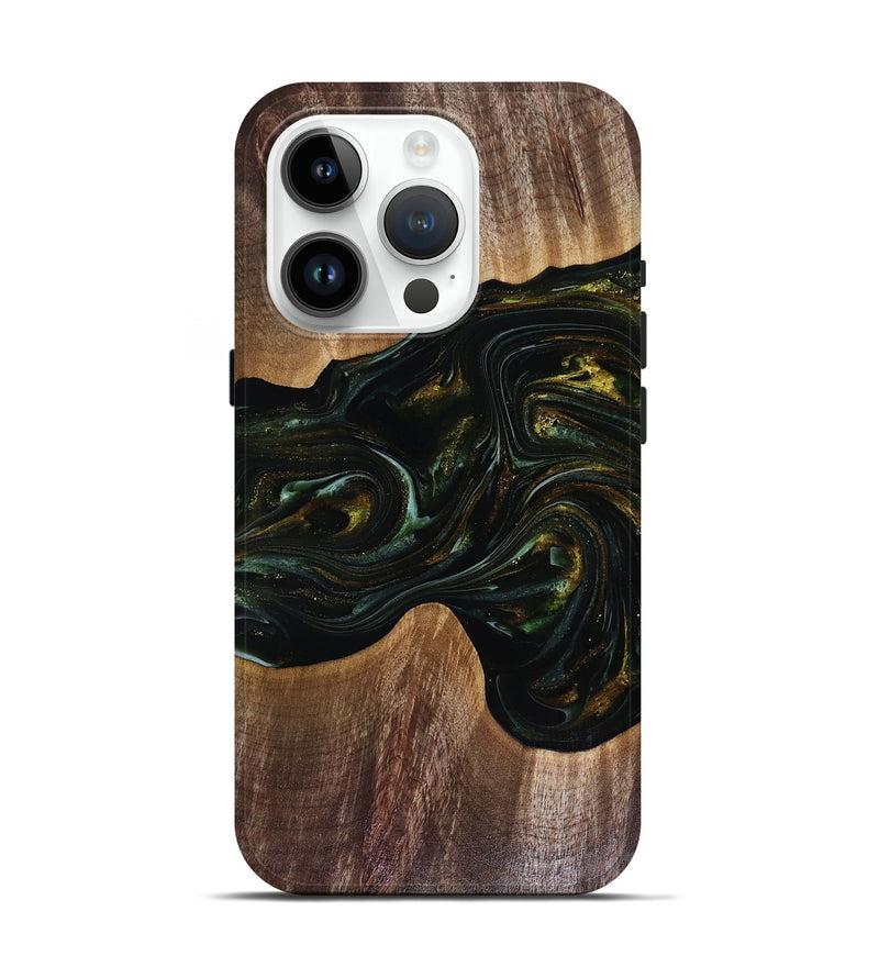 iPhone 15 Pro Wood Live Edge Phone Case - Rashad (Green, 817927)