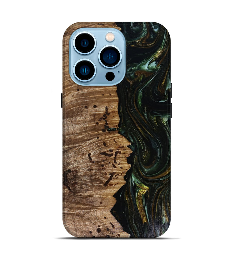 iPhone 14 Pro Wood Live Edge Phone Case - Grayson (Green, 817929)