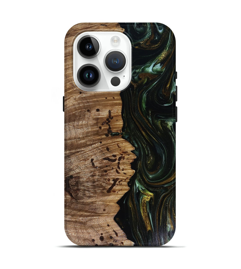 iPhone 15 Pro Wood Live Edge Phone Case - Grayson (Green, 817929)