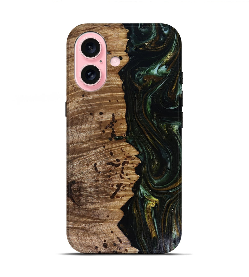 iPhone 16 Wood Live Edge Phone Case - Grayson (Green, 817929)