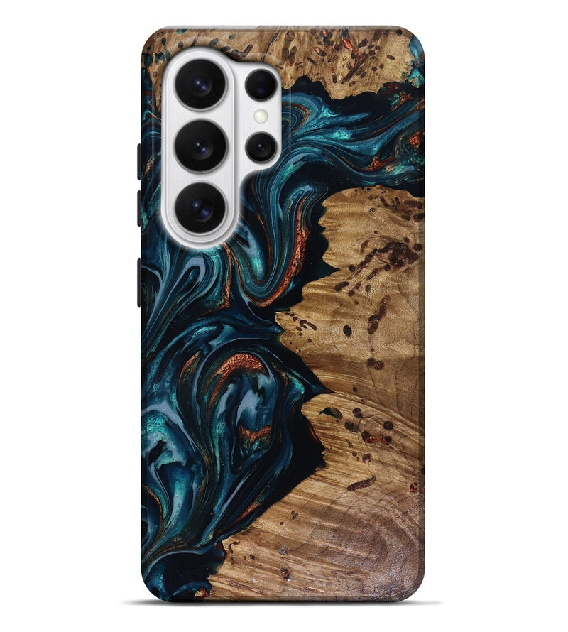 Galaxy S26 Ultra Wood Live Edge Phone Case - Latrell (Teal & Gold, 817931)