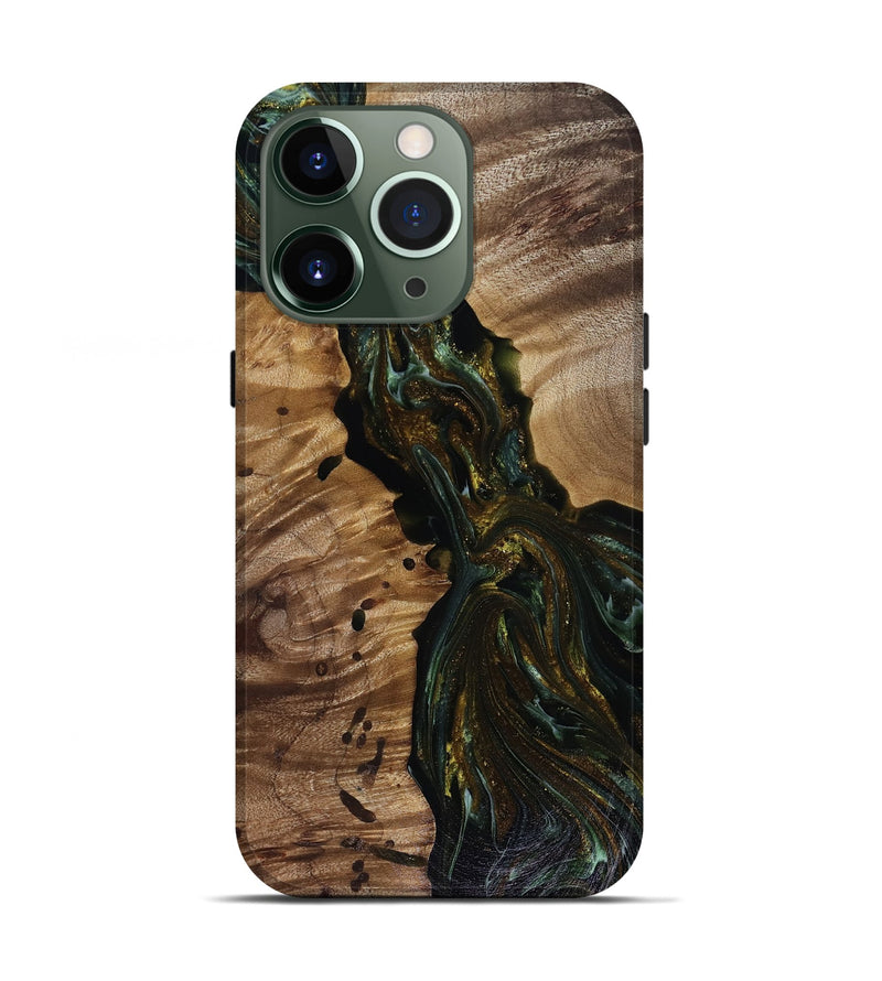 iPhone 13 Pro Wood Live Edge Phone Case - Aries (Green, 817936)