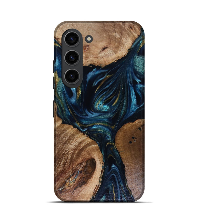 Galaxy S23 Wood Live Edge Phone Case - Trina (Teal & Gold, 817943)