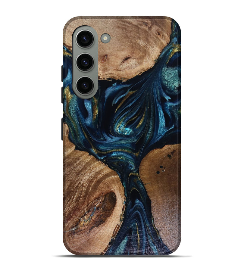 Galaxy S23 Plus Wood Live Edge Phone Case - Trina (Teal & Gold, 817943)