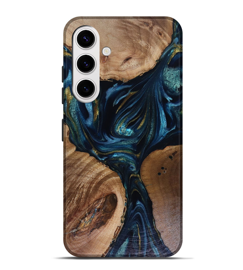 Galaxy S25 Plus Wood Live Edge Phone Case - Trina (Teal & Gold, 817943)