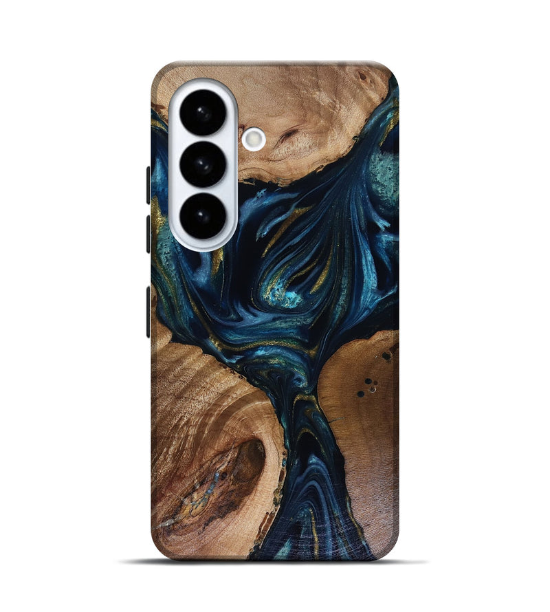 Galaxy S26 Wood Live Edge Phone Case - Trina (Teal & Gold, 817943)