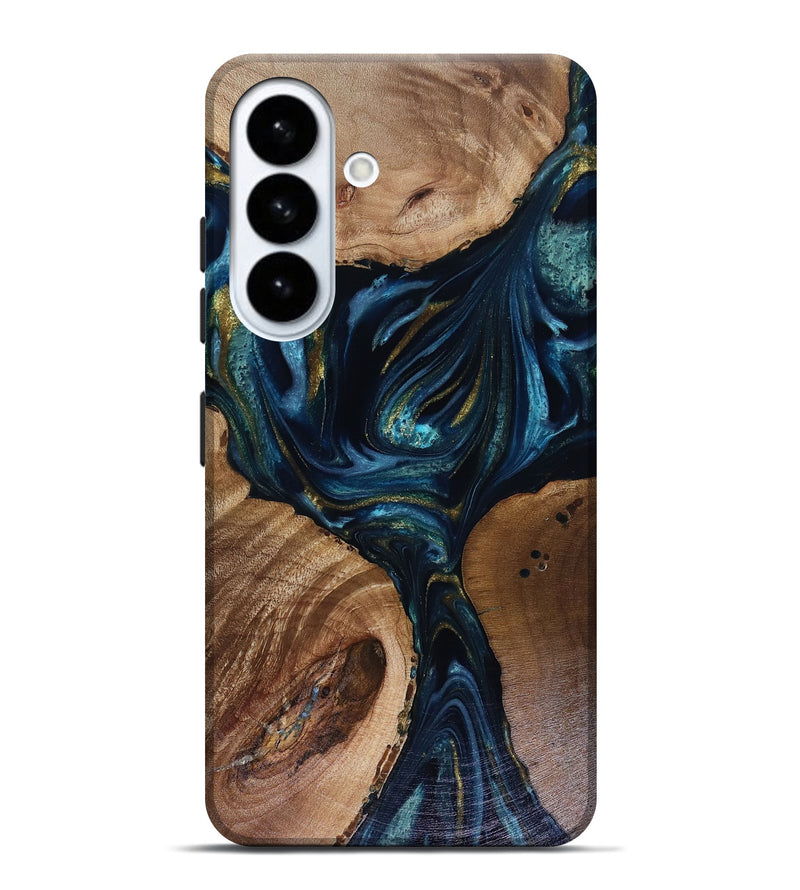 Galaxy S26 Plus Wood Live Edge Phone Case - Trina (Teal & Gold, 817943)