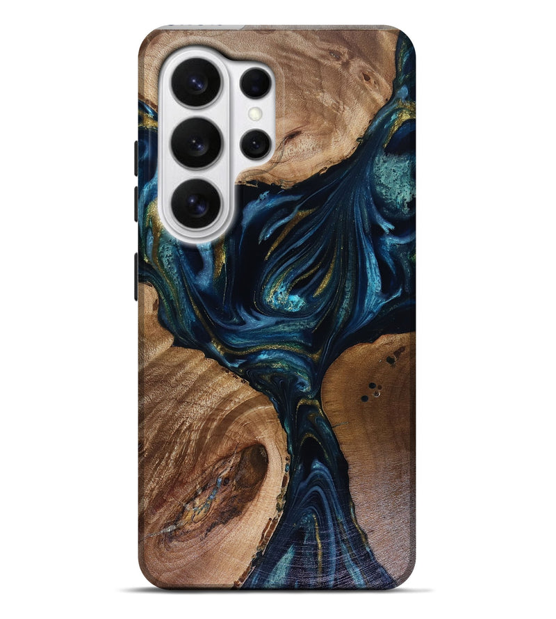 Galaxy S26 Ultra Wood Live Edge Phone Case - Trina (Teal & Gold, 817943)