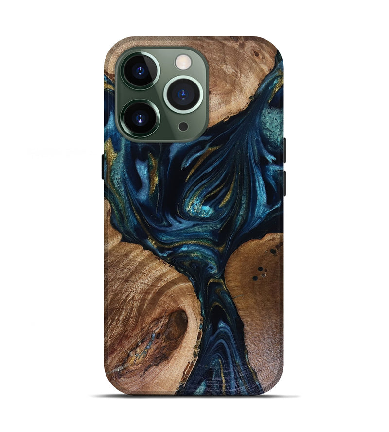 iPhone 13 Pro Wood Live Edge Phone Case - Trina (Teal & Gold, 817943)