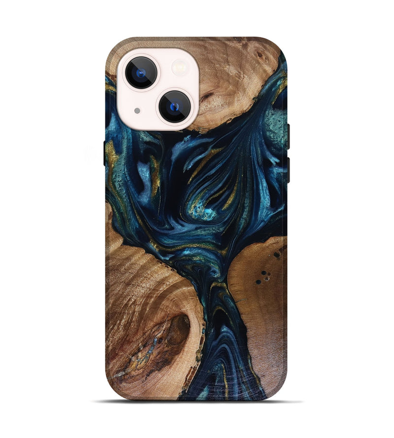 iPhone 14 Wood Live Edge Phone Case - Trina (Teal & Gold, 817943)