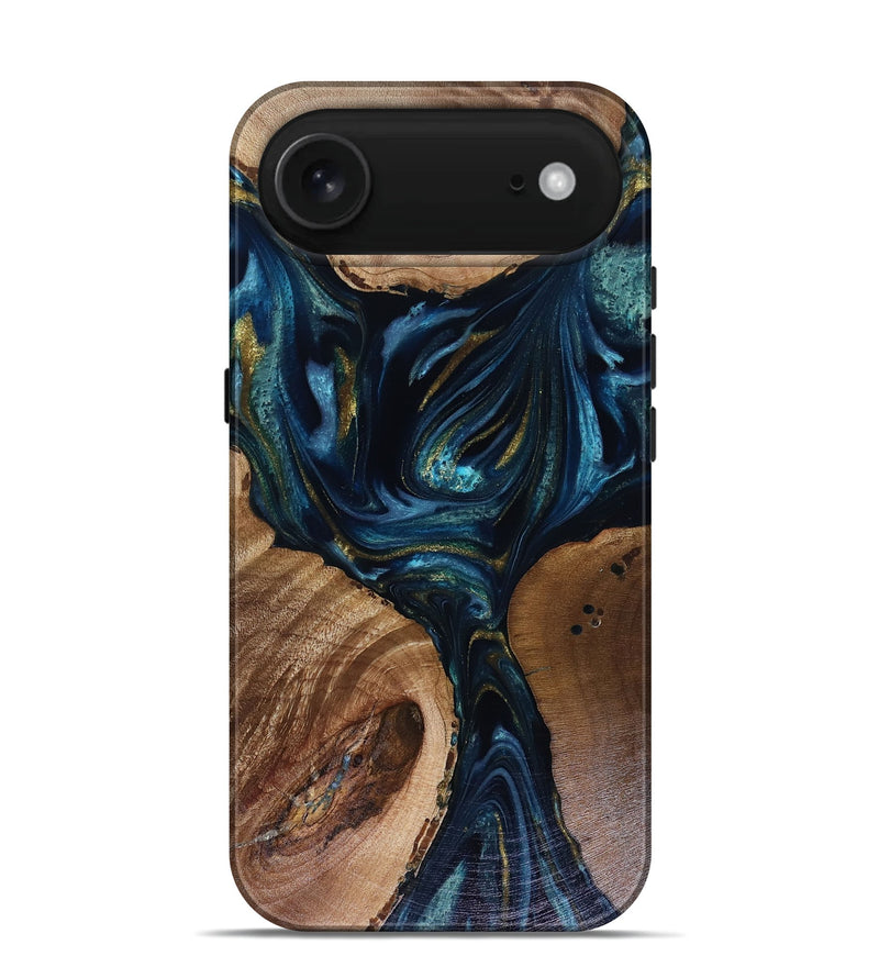 iPhone 17 Air Wood Live Edge Phone Case - Trina (Teal & Gold, 817943)