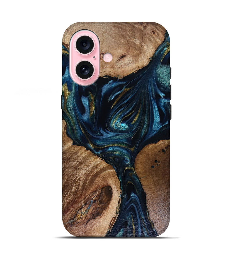 iPhone 17 Wood Live Edge Phone Case - Trina (Teal & Gold, 817943)