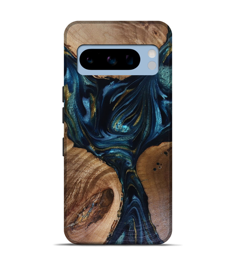 Pixel 8 Pro Wood Live Edge Phone Case - Trina (Teal & Gold, 817943)