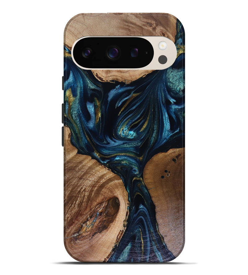 Pixel 9 Pro XL Wood Live Edge Phone Case - Trina (Teal & Gold, 817943)