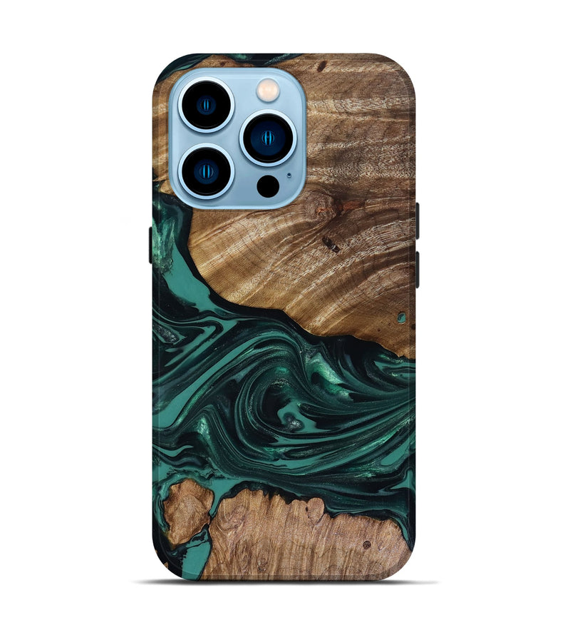 iPhone 14 Pro Wood Live Edge Phone Case - Jena (Green, 817944)