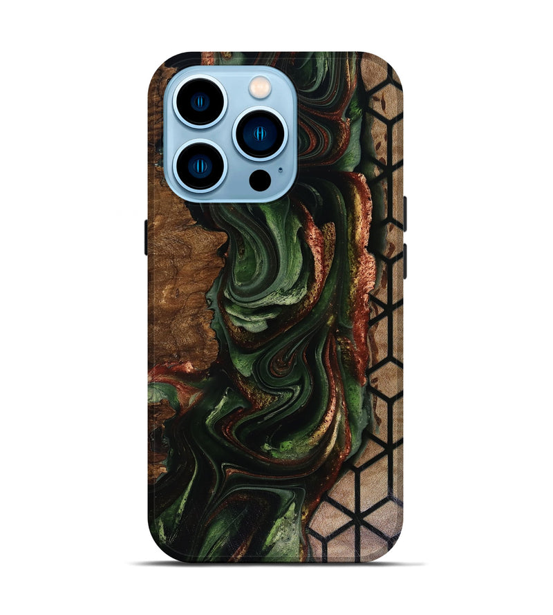 iPhone 14 Pro Wood Live Edge Phone Case - Corina (Green, 817947)