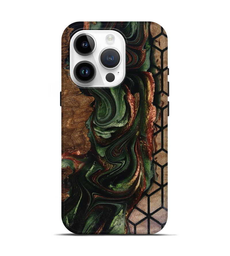 iPhone 15 Pro Wood Live Edge Phone Case - Corina (Green, 817947)