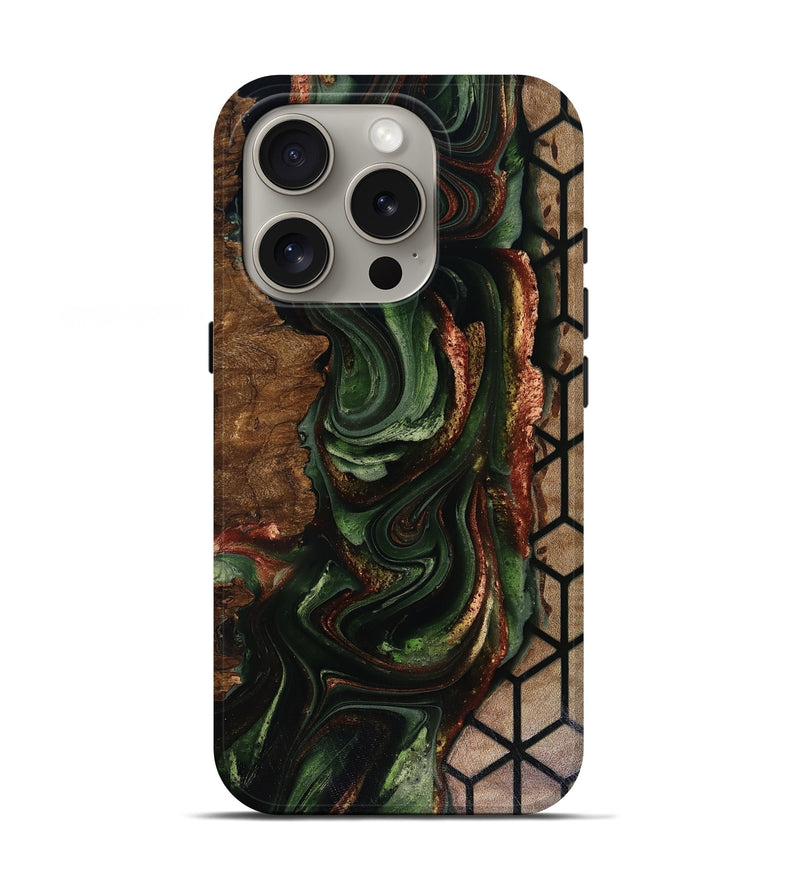 iPhone 16 Pro Wood Live Edge Phone Case - Corina (Green, 817947)
