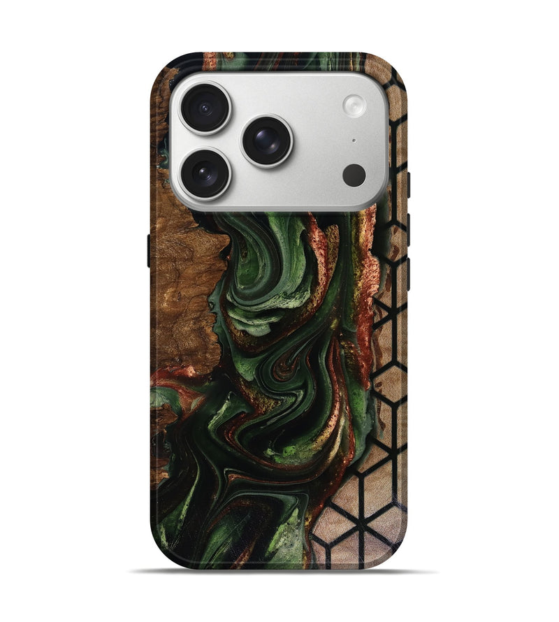 iPhone 17 Pro Wood Live Edge Phone Case - Corina (Green, 817947)