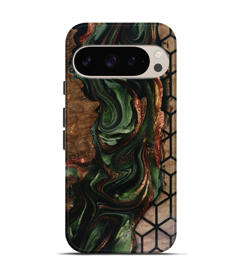 Pixel 9 Wood Live Edge Phone Case - Corina (Green, 817947)