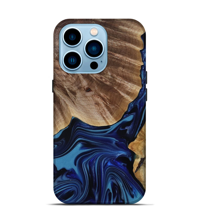 iPhone 14 Pro Wood Live Edge Phone Case - Melvina (Blue, 818001)